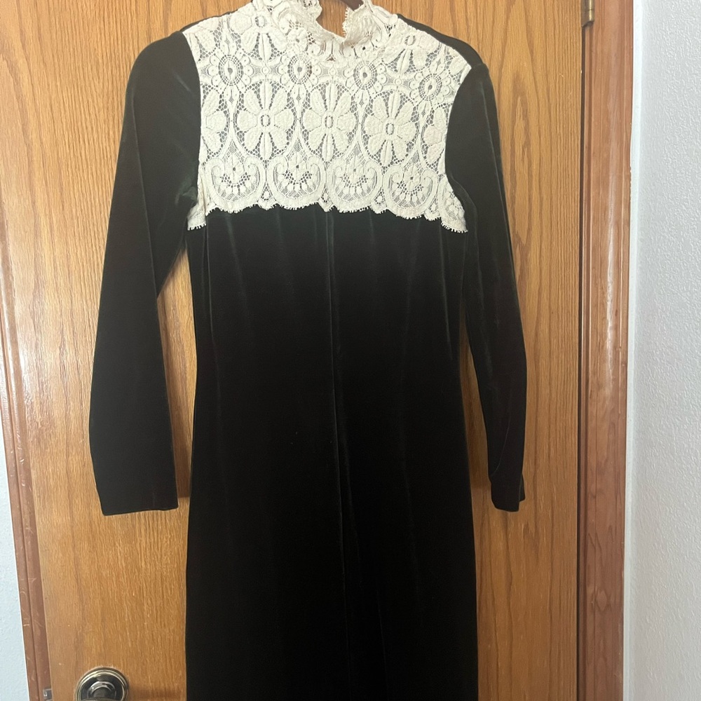 Vintage 70s Green Velvet Goth Dress